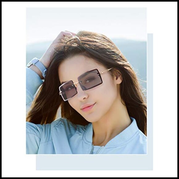 Rimless Rectangle Sunglasses Retro Frameless Eyewear Vintage Chic Travel main image 4